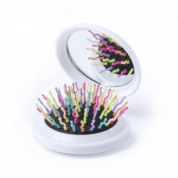 Mini cepillo de pelo con espejo y púas de colores