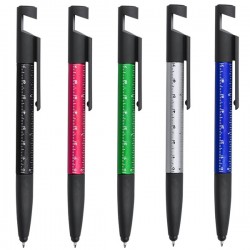 Bolígrafos originales con 7 funciones, soporte movil, limpiapantallas, destornillador, regla y puntero