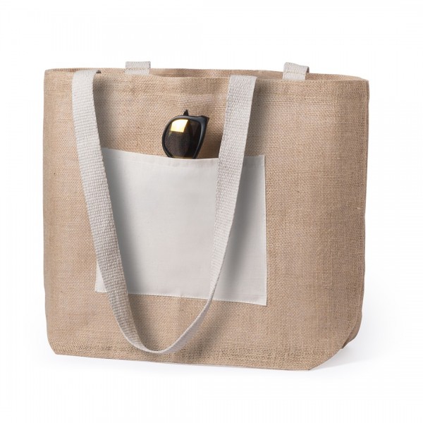 Bolsa ecológica personalizada de tela saco tipo arpillera con bolsillo de