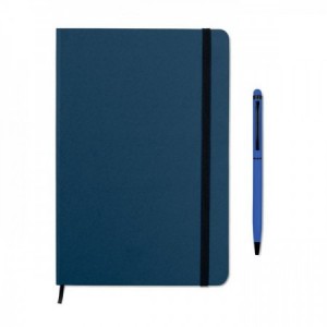 Set de regalo publicitario libreta y bolígrafo color azul