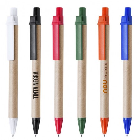 Bolígrafos de cartón con accesorios de colores