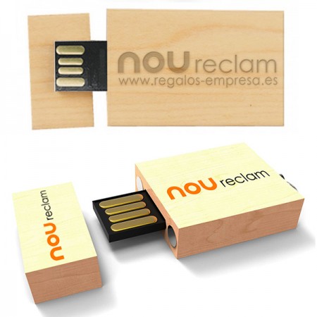 USB ecológico de madera y forma rectángular con tapa