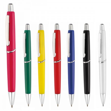 Bolígrafos promocionales de colores variados con elementos cromados