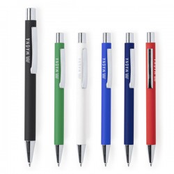Bolígrafos colores cuerpo engomado y logotipo cromado
