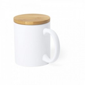 Tazas cerámica con tapa de bambú para personalizar con tu logo
