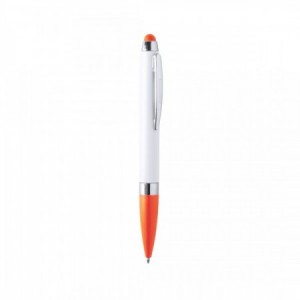  Bolígrafos blancos  contrastados en color con puntero y elementos cromados NARANJA