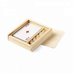 Caja de madera con baraja de cartas y dados para regalos publicitarios personalizados