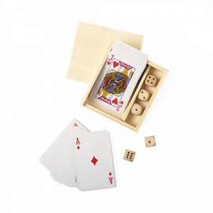  Caja de madera con baraja de cartas y dados para regalos de empresa