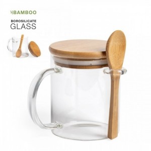 Tazas cristal con tapa de bambú para personalizar