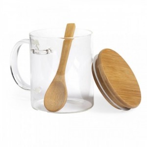  Tazas cristal con tapa de bambú para personalizar para regalos publicitarios personalizados