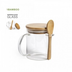  Tazas cristal con tapa de bambú para personalizar para regalos de empresa