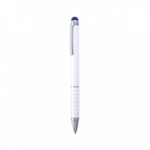  Bolígrafos puntero metálicos blancos con detalles en color AZUL