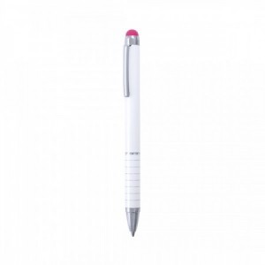  Bolígrafos puntero metálicos blancos con detalles en color FUCSIA