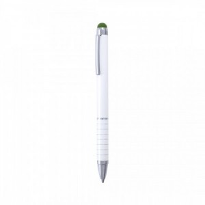  Bolígrafos puntero metálicos blancos con detalles en color VERDE