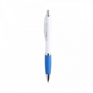  Bolígrafos publicitarios blancos con empuñadura ergonómica AZUL CLARO